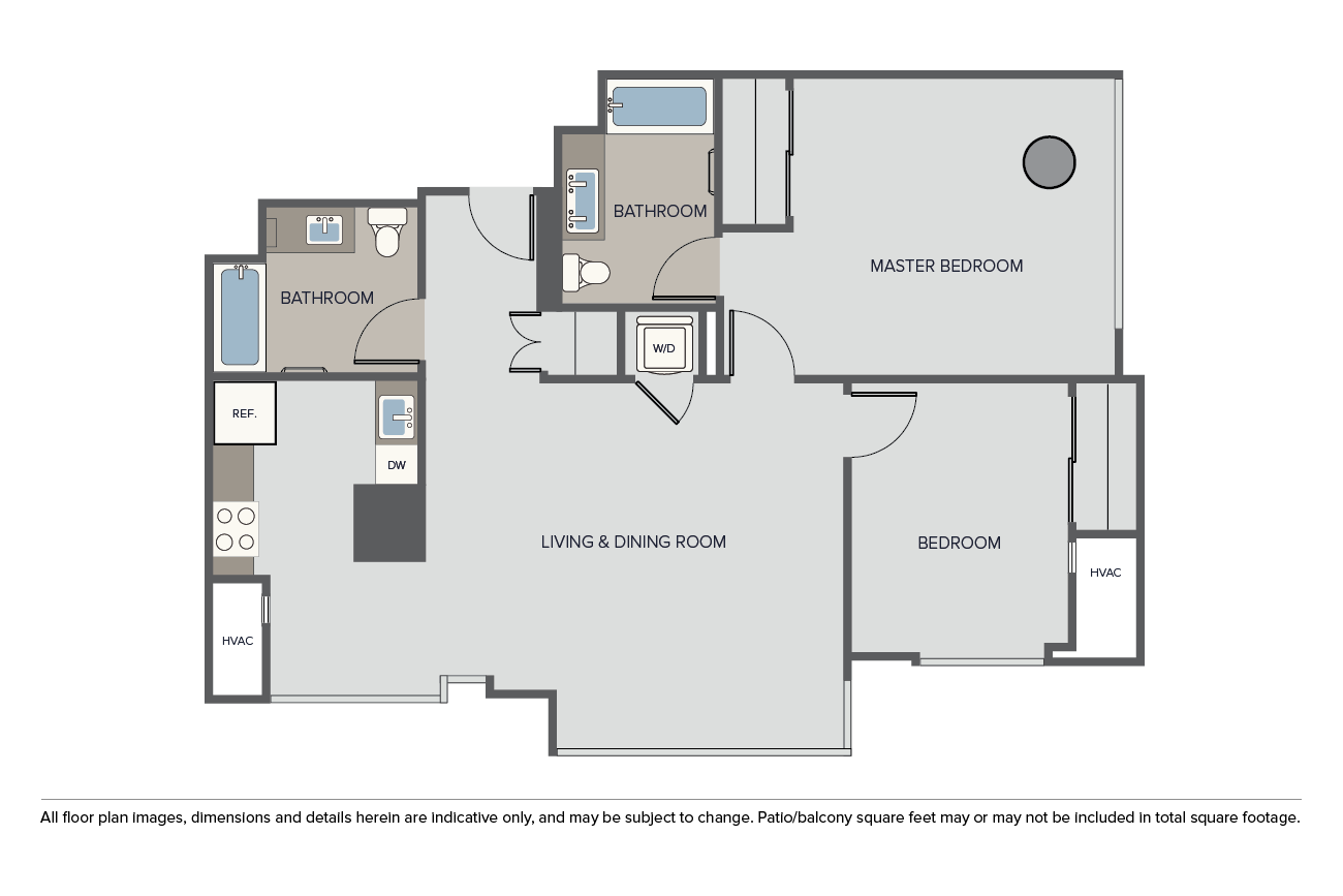 Floor plan for 2 beds, 2 baths, 1247 sqft
